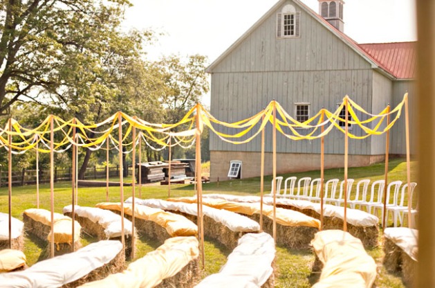 Straw bale seating at rustic wedding wedding hay bales ceremony seating 